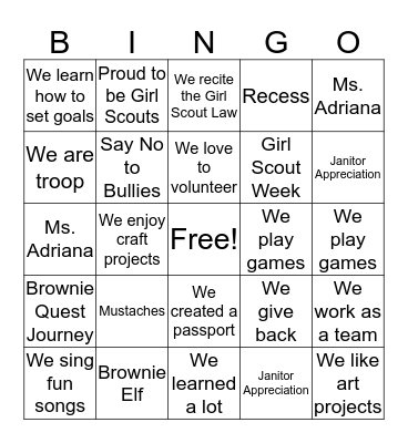 Girl Scout Bingo Card