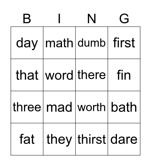 th - f - d Bingo Card