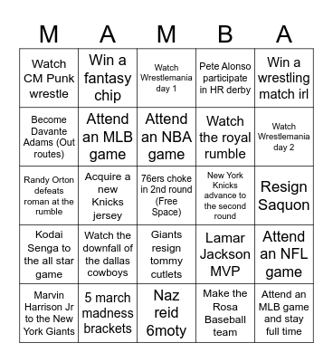 2024 Bingo Sporting editon Bingo Card