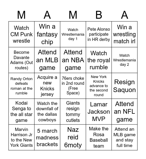 2024 Bingo Sporting editon Bingo Card