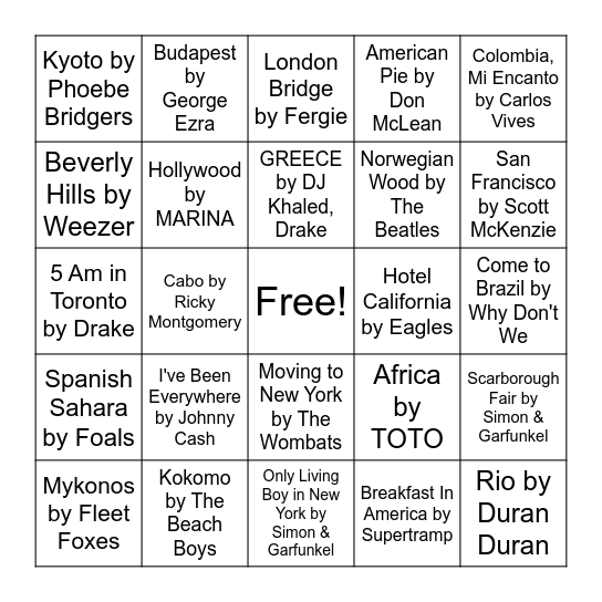 Music Bingternational Bingo Card