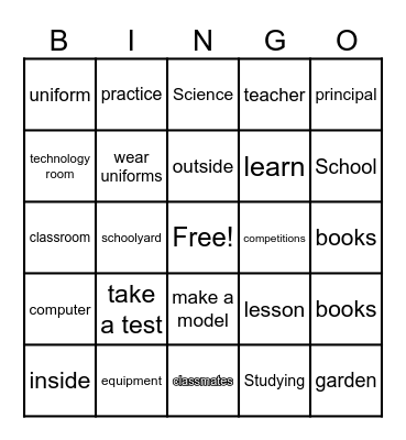 School Words Bingo Card