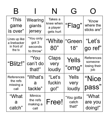 Super Bowl Bingo Card