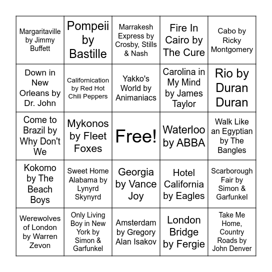 Music Bingternational 🚕 Bingo Card