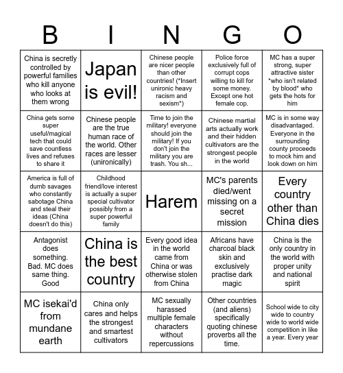 Modern World Xianxia Bingo Card