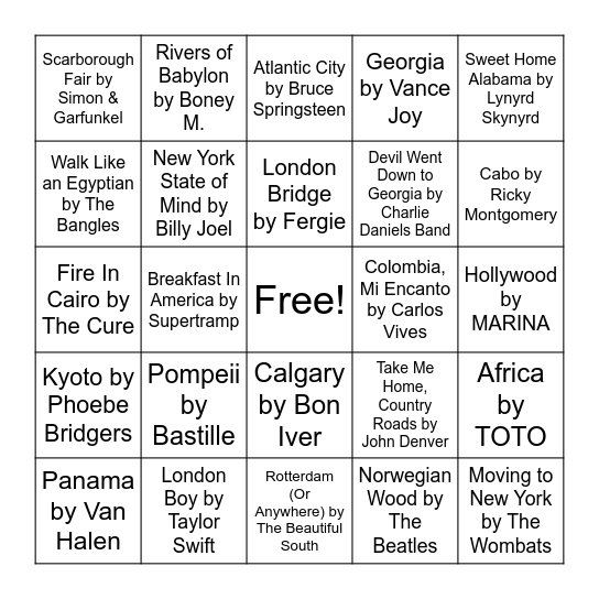 Music Bingternational 🧳 Bingo Card