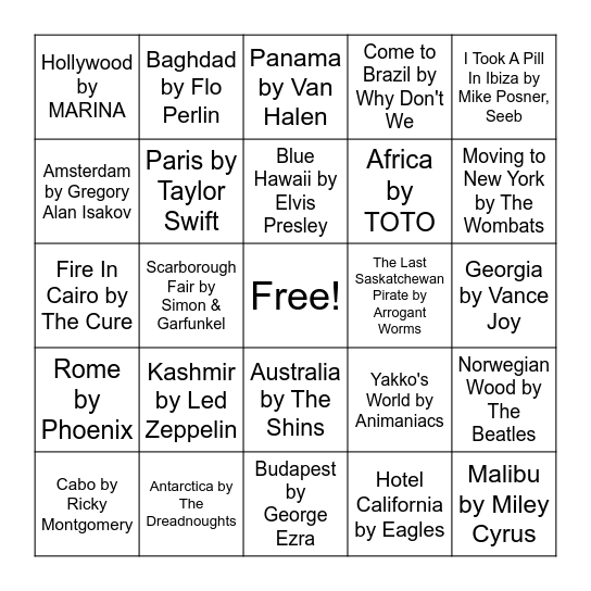 Music Bingternational 🎫 Bingo Card