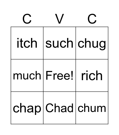 /ch/ words Bingo Card