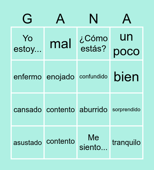 Emotions Bingo (Spanish Edition) Bingo Card