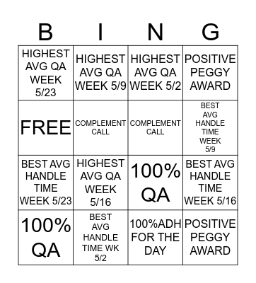 MAY TEAM 8 COMPETITION  Bingo Card