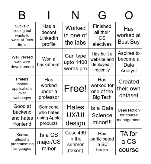 Tech Bingo Card