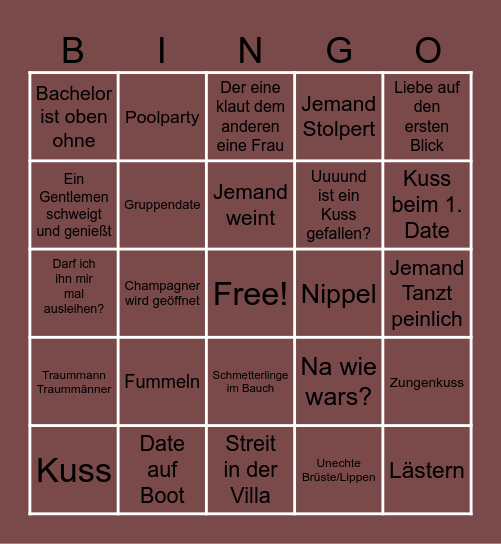 Bachelor Bingo Card