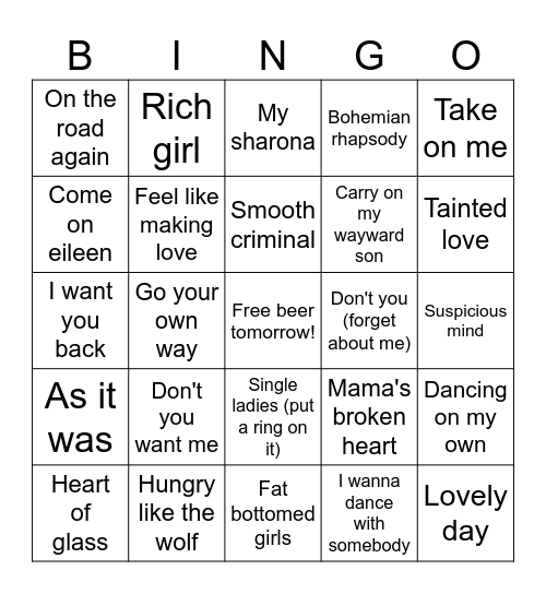 Covers Bingo Card