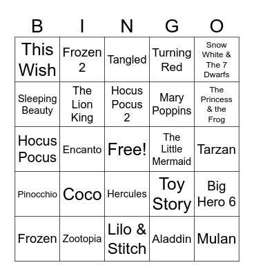 Disney Bingo Card