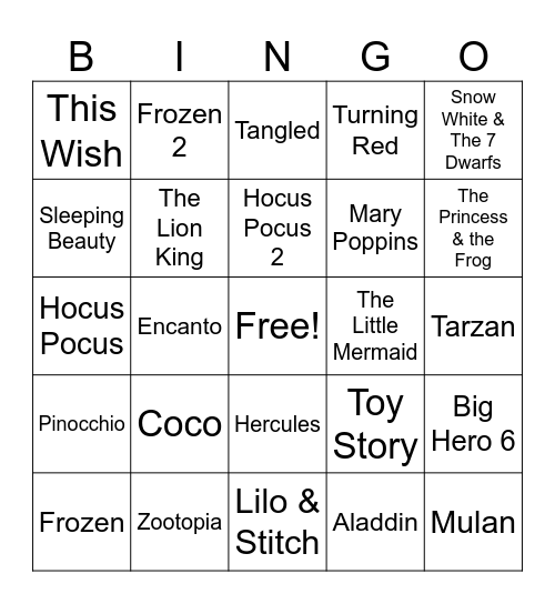 Disney Bingo Card