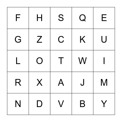 Alphabet Uppercase Bingo Card