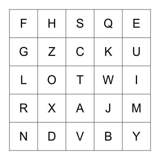 Alphabet Uppercase Bingo Card