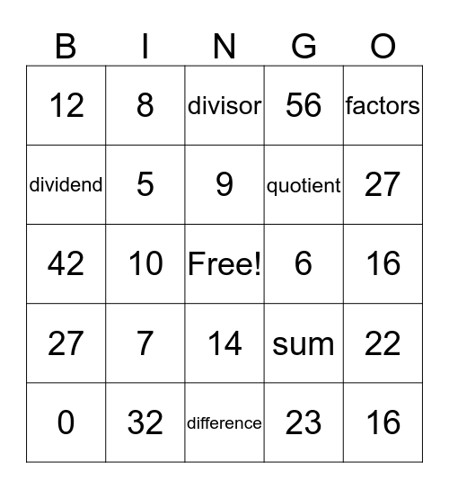 Operation Vocabulary Bingo Card