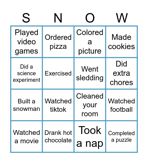 Snow Day Bingo Card