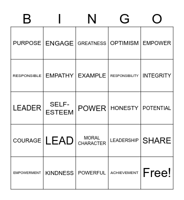 FCCLA- Lead by Example Bingo Card