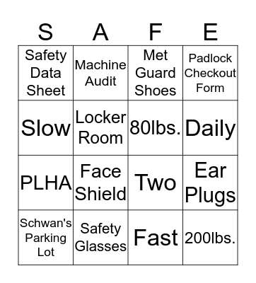Safety Bingo Card