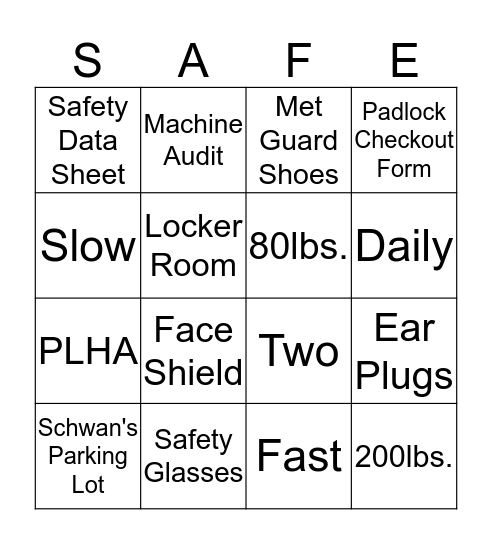 Safety Bingo Card
