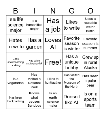 Environmental Science Icebreaker BINGO Card
