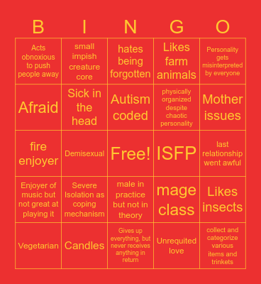 The Lesser Scarbo Kin Bingo Card