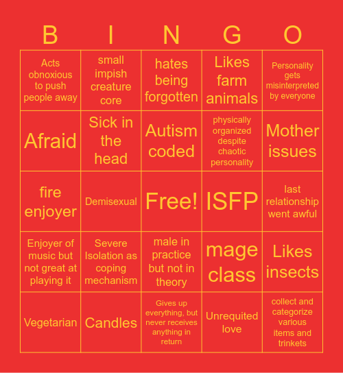 The Lesser Scarbo Kin Bingo Card