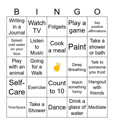 Coping Skill Bingo Card