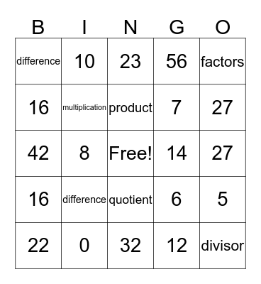 Operation Vocabulary Bingo Card
