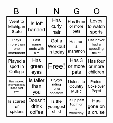 Find Someone who Bingo Card