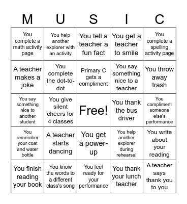 Music Concert Bingo Card