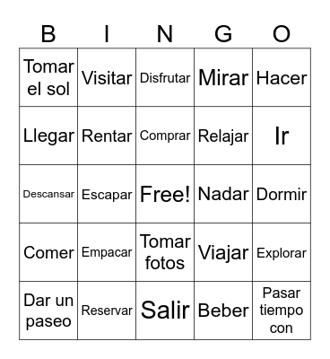 Verbos de vacaciones Bingo Card