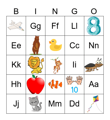 Alphabet Review (A-M) Bingo Card