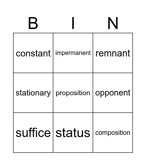 Unit 2 Bingo Card