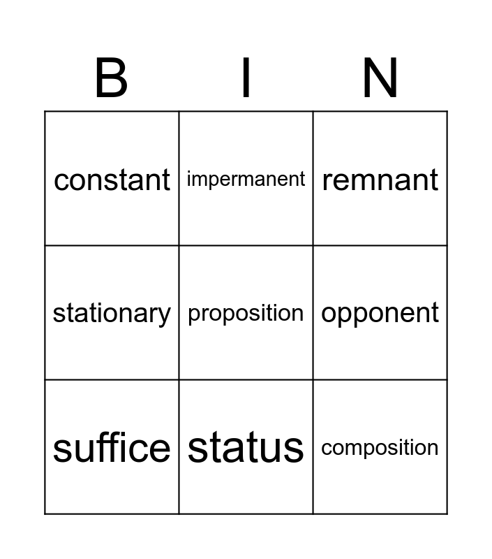 Unit 2 Bingo Card