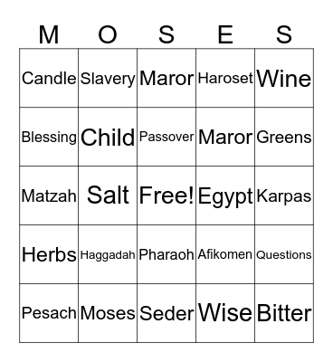 Passover Bingo Card