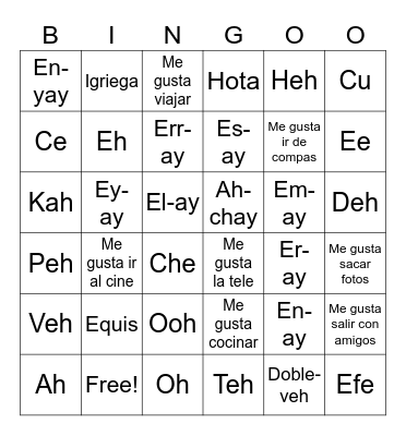 Spanish 2 Bingo Card