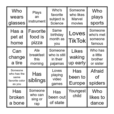 Find Someone Who... Bingo Card