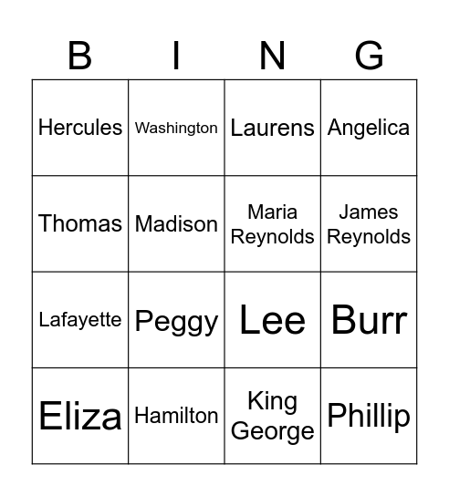 Hamilton Bingo Card