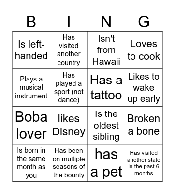 Bounty Bingo Card