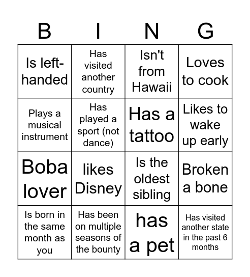 Bounty Bingo Card