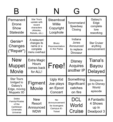 2024 Disney Bingo Card Bingo Card