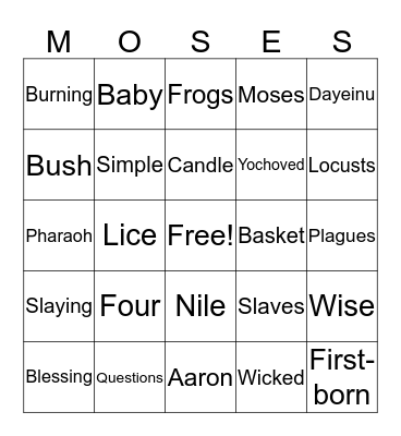 Passover Bingo Card