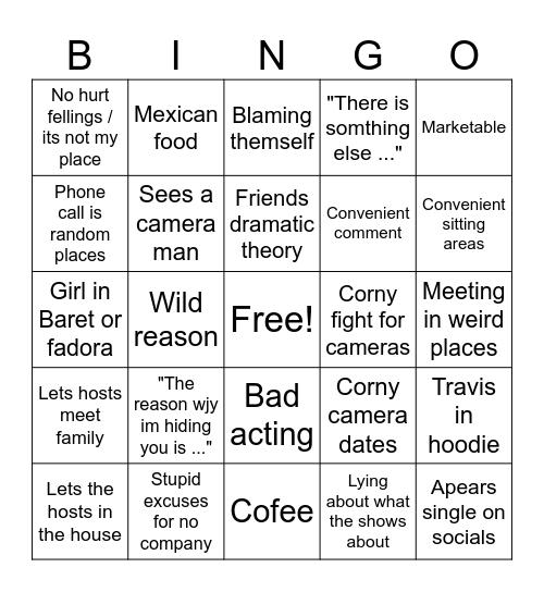 Help! I'm in a secret relationship! Bingo Card