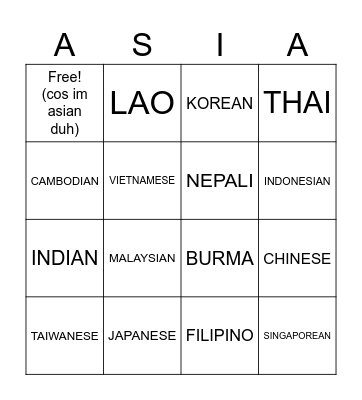 Asian Men Flavours Bingo Card