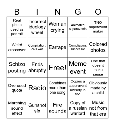 TNO Custom Superevents Bingo Card