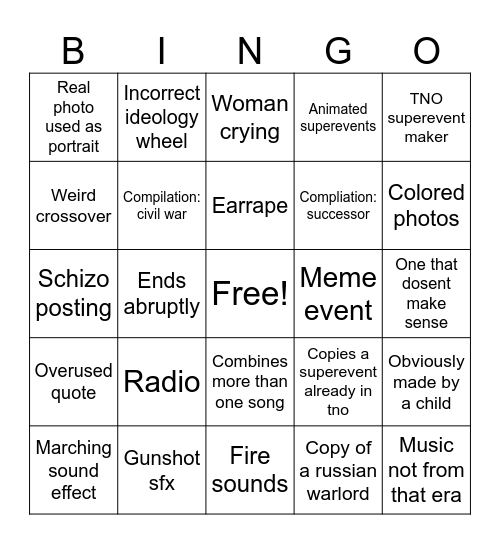 TNO Custom Superevents Bingo Card