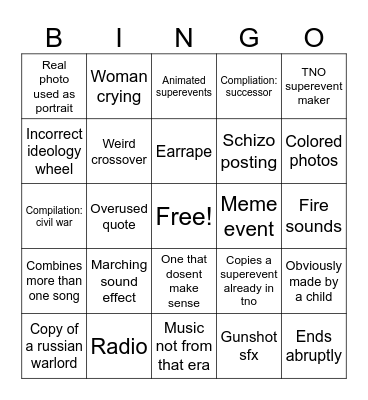 TNO Custom Superevents Bingo Card